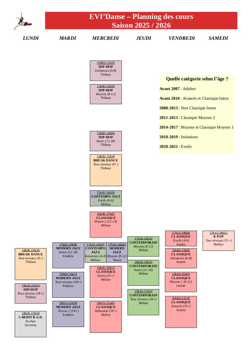 Planning cours 2025 2026