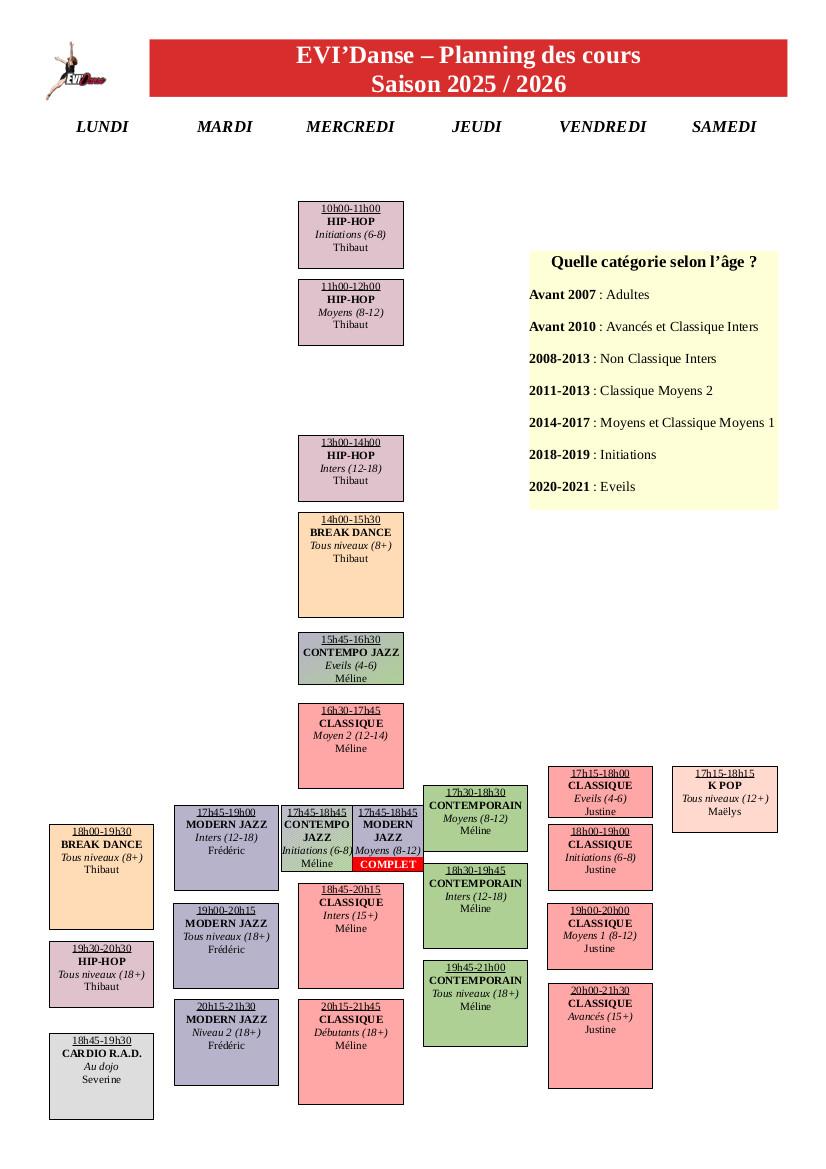 Planning cours 2025 2026