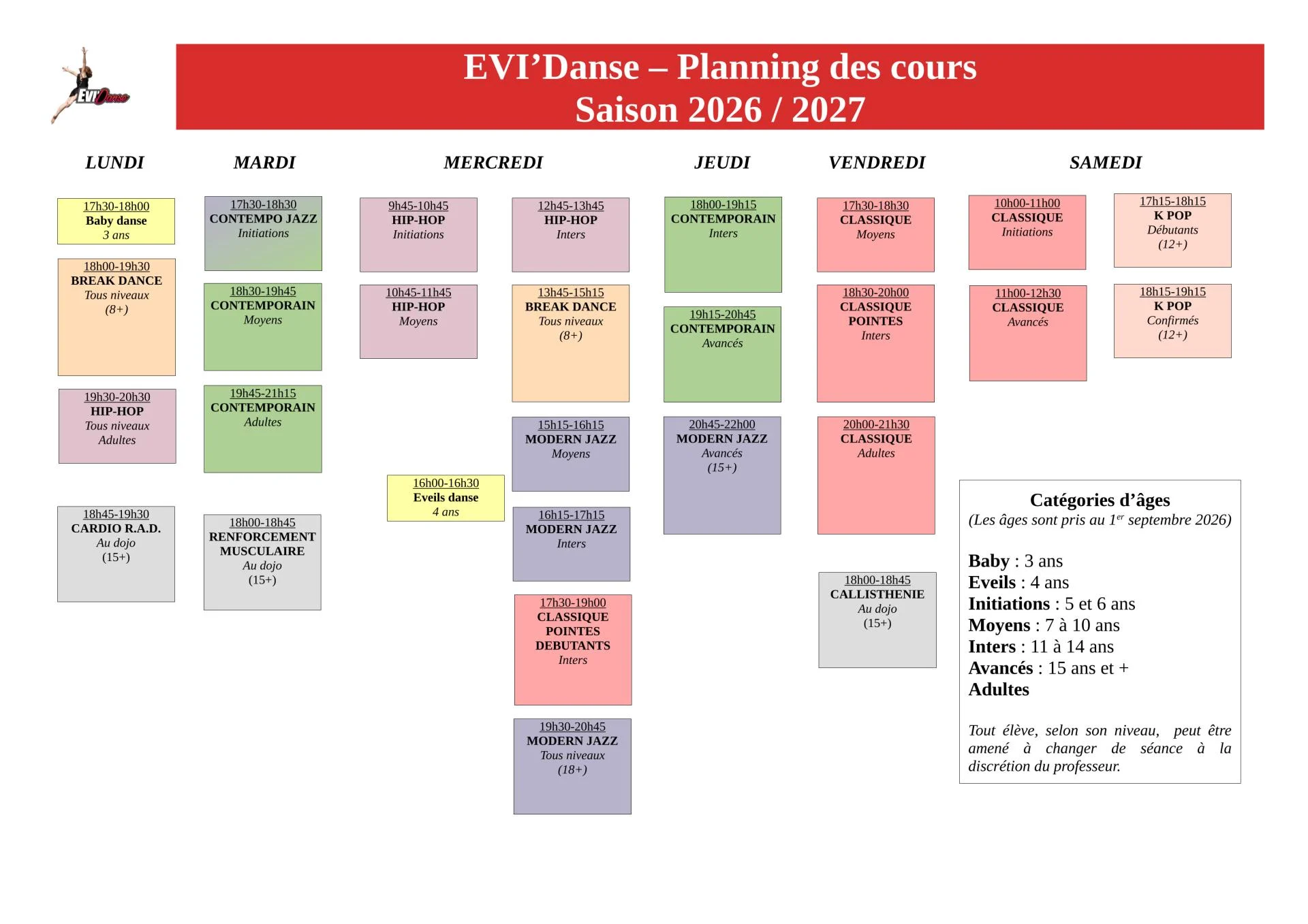 Planning cours 2026 2027